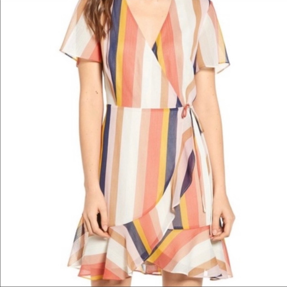 All in Favor | Striped Colorful Ruffled Wrap Sundress